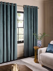 Blue Teal Matte Velvet Blackout/Thermal Curtains - Image 1 of 5