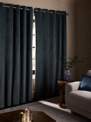 Blue Teal Matte Velvet Blackout/Thermal Curtains - Image 2 of 5