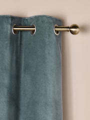 Blue Teal Matte Velvet Blackout/Thermal Curtains - Image 3 of 5
