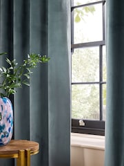 Blue Teal Matte Velvet Blackout/Thermal Curtains - Image 4 of 5