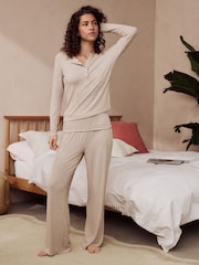 Oatmeal Ribbed Long Sleeve Pyjamas - Image 1 of 12