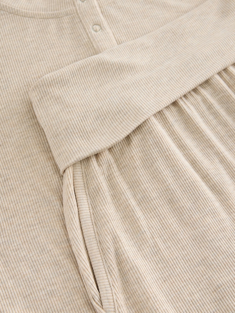 Oatmeal Ribbed Long Sleeve Pyjamas - Image 12 of 12
