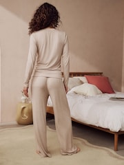 Oatmeal Ribbed Long Sleeve Pyjamas - Image 3 of 12