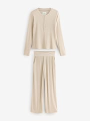 Oatmeal Ribbed Long Sleeve Pyjamas - Image 8 of 12