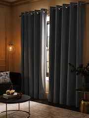 Blue Smoke Matte Velvet Blackout/Thermal Curtains - Image 3 of 8