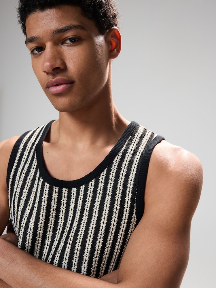 Black/White Stripe Textured Craft Vest - Image 1 of 9 Black/White Stripe Textured Craft Vest - Image 1 of 9