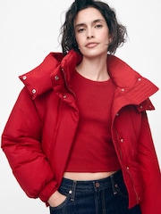 Gap Red Cropped Duvet Wrap Puffer Coat - Image 5 of 9