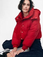 Gap Red Cropped Duvet Wrap Puffer Coat - Image 6 of 9
