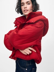 Gap Red Cropped Duvet Wrap Puffer Coat - Image 7 of 9