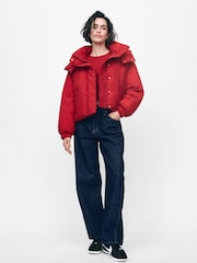 Gap Red Cropped Duvet Wrap Puffer Coat - Image 8 of 9