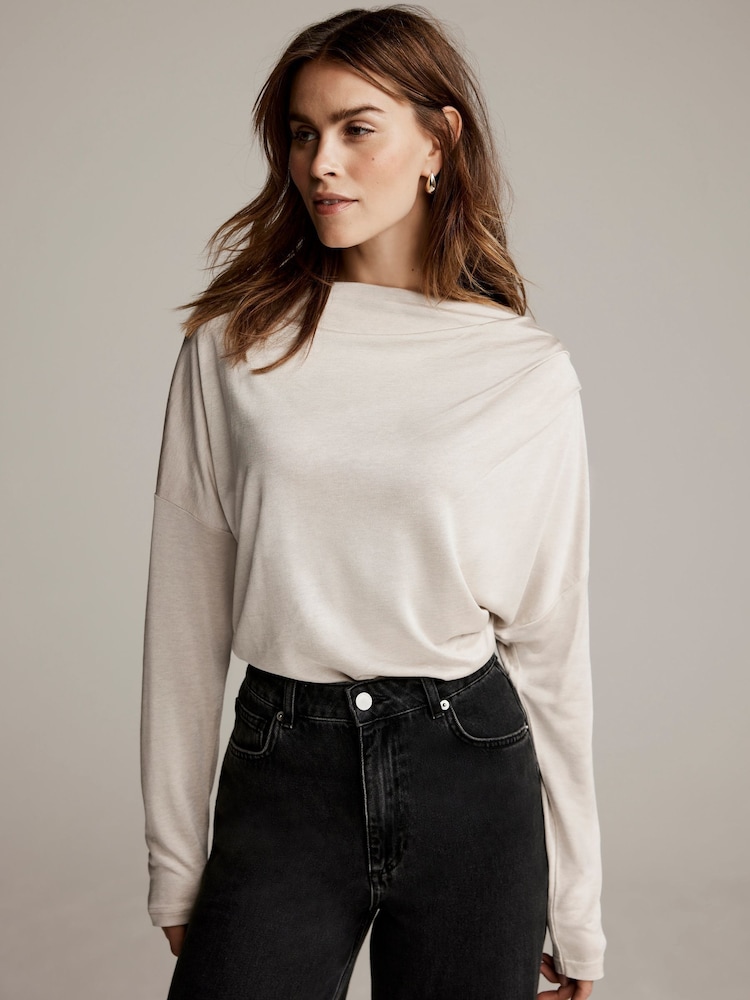 Mint Velvet Cream Slash Neck Ruched Long Sleeve Top - Image 1 of 7