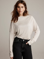 Mint Velvet Cream Slash Neck Ruched Long Sleeve Top - Image 2 of 7