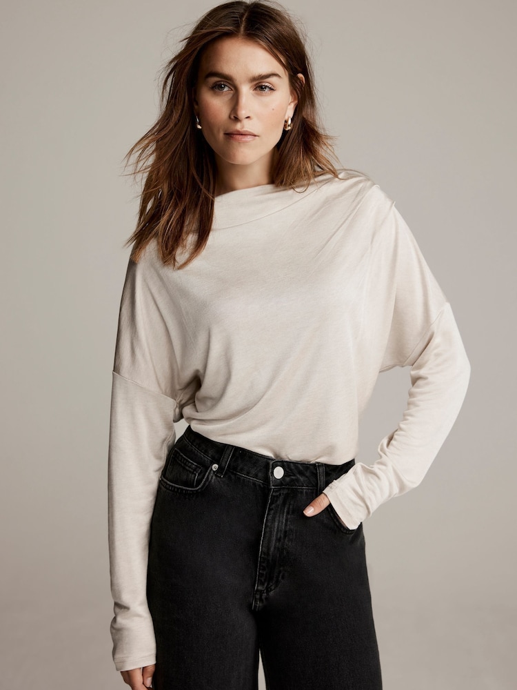 Mint Velvet Cream Slash Neck Ruched Long Sleeve Top - Image 2 of 7