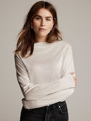 Mint Velvet Cream Slash Neck Ruched Long Sleeve Top - Image 4 of 7