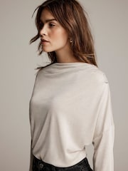 Mint Velvet Cream Slash Neck Ruched Long Sleeve Top - Image 5 of 7