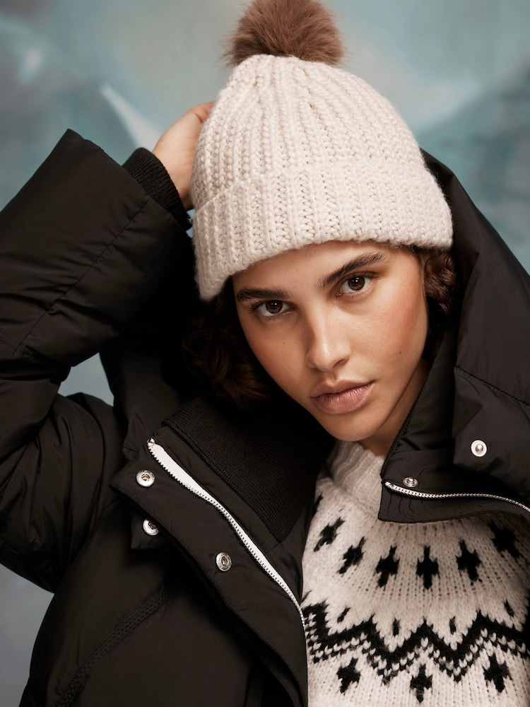 Mint Velvet Brown Knit Pom Pom Hat - Image 3 of 3
