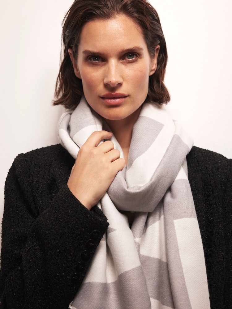 Mint Velvet Grey Graphic Design Scarf - Image 1 of 3 Mint Velvet Grey Graphic Design Scarf - Image 1 of 3