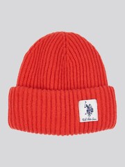 U.S. Polo Assn. Orange Womens Double Horsemen Woven Patch Beanie - Image 1 of 3