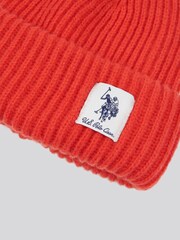 U.S. Polo Assn. Orange Womens Double Horsemen Woven Patch Beanie - Image 3 of 3