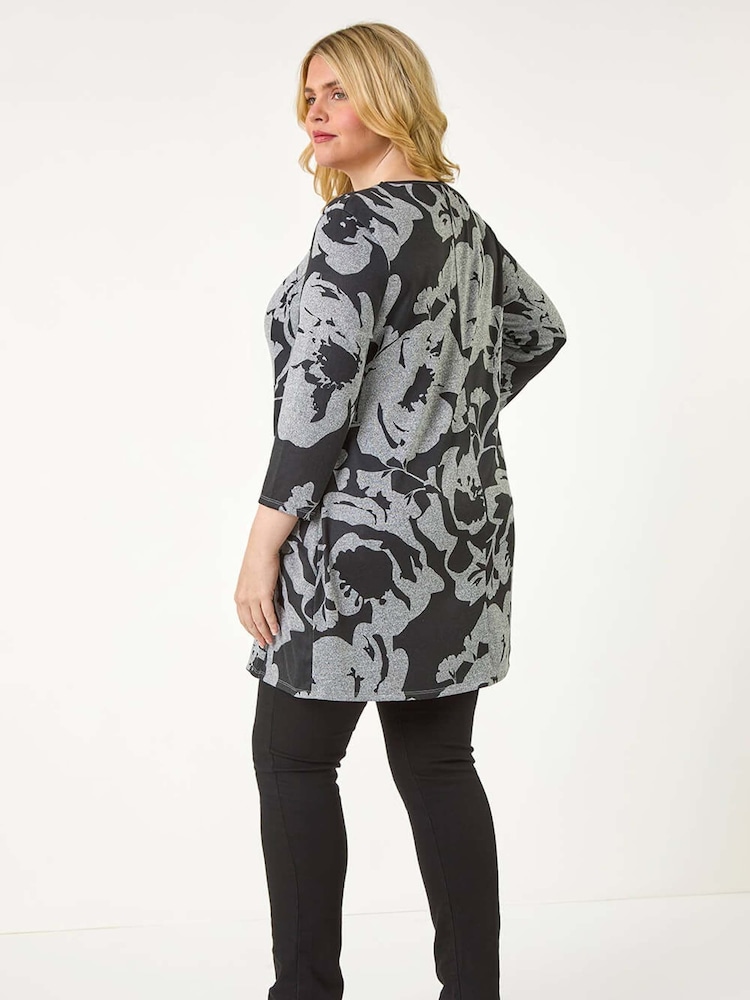 Roman Curve Floral Print Pocket Tunic Top - Image 3 of 5
