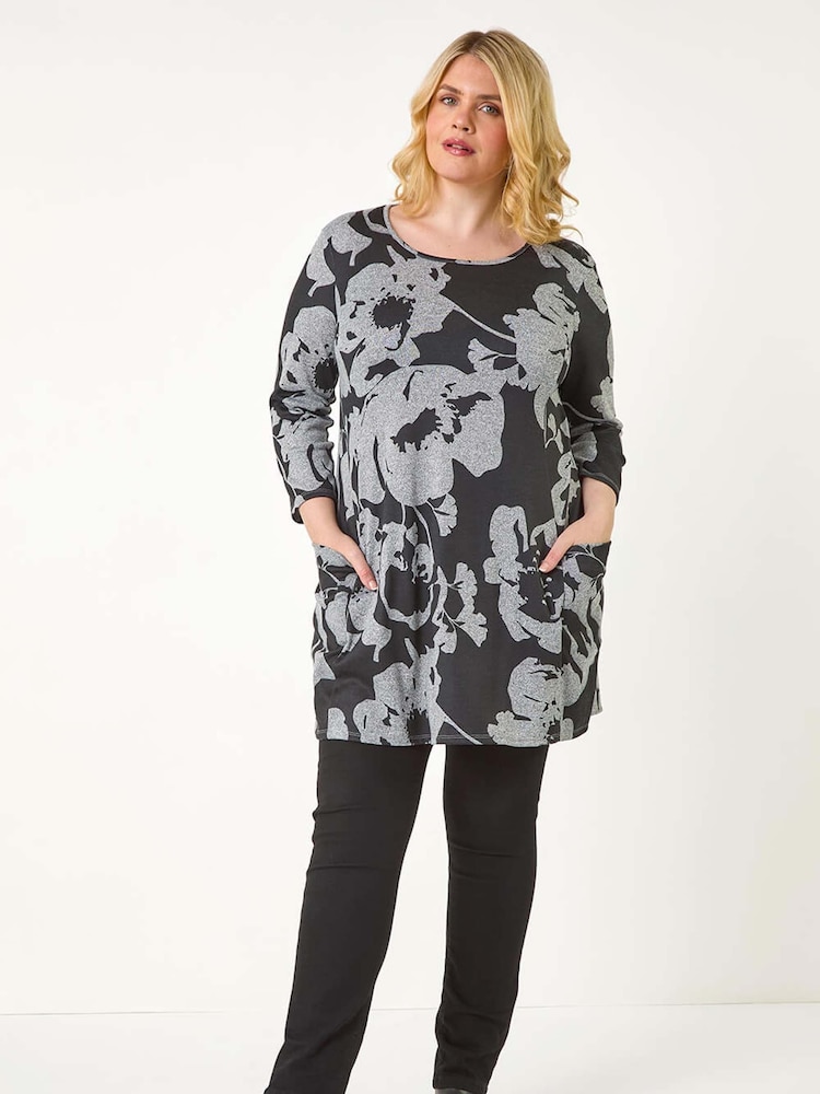 Roman Curve Floral Print Pocket Tunic Top - Image 4 of 5