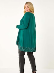 Roman Green Curve Sequin Hem Stretch Top - Image 3 of 5