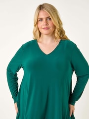 Roman Green Curve Sequin Hem Stretch Top - Image 4 of 5