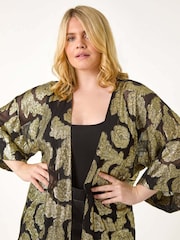 Roman Metallic Curve Floral Print Foil Kimono - Image 1 of 5