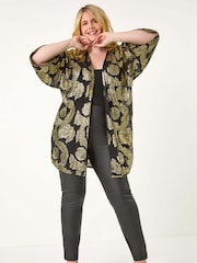 Roman Metallic Curve Floral Print Foil Kimono - Image 2 of 5