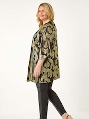 Roman Metallic Curve Floral Print Foil Kimono - Image 3 of 5