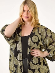Roman Metallic Curve Floral Print Foil Kimono - Image 4 of 5