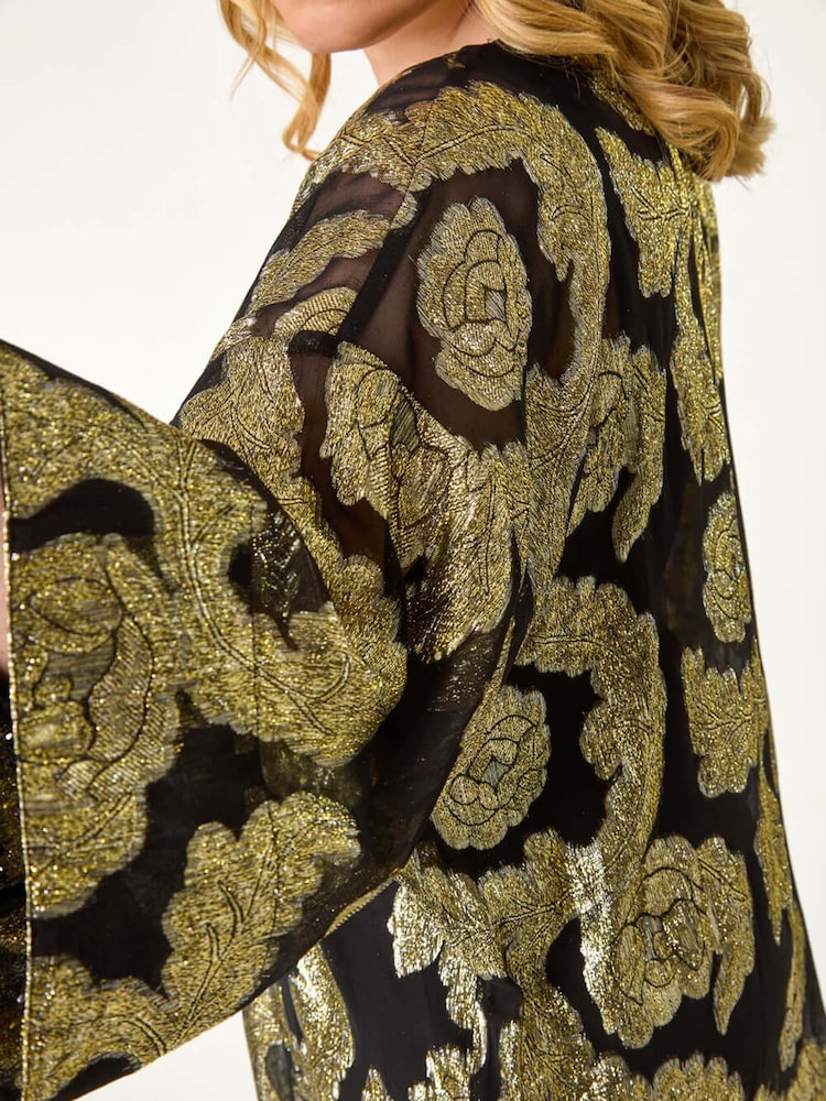 Roman Metallic Curve Floral Print Foil Kimono - Image 5 of 5