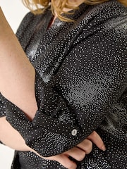Roman Metallic Curve Abstract Print V-Neck Button Top - Image 5 of 5
