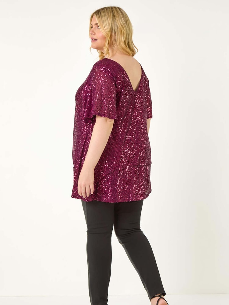 Rojo - Roman Curve Flare Sleeve Sequin Top - Imagen 2 de 5