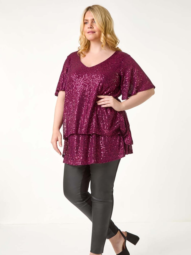 Rojo - Roman Curve Flare Sleeve Sequin Top - Imagen 5 de 5