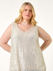 Roman Metallic Curve Sequin V-Neck Stretch Vest - Image 5 of 9