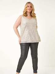 Roman Metallic Curve Sequin V-Neck Stretch Vest - Image 8 of 9