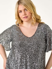 Metalizado - Roman Curve Flare Sleeve Sequin Top - Imagen 2 de 5