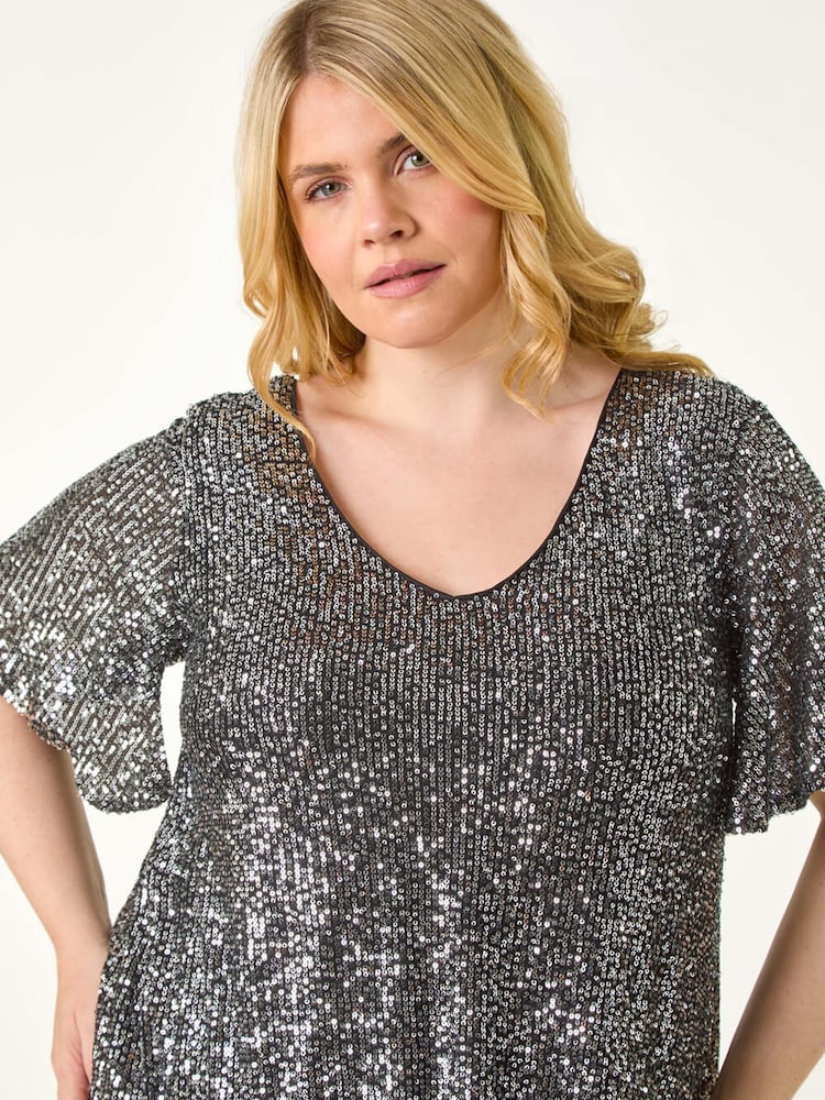 Metalizado - Roman Curve Flare Sleeve Sequin Top - Imagen 2 de 5 Metalizado - Roman Curve Flare Sleeve Sequin Top - Imagen 2 de 5