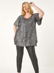 Metalizado - Roman Curve Flare Sleeve Sequin Top - Imagen 4 de 5