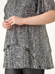 Metalizado - Roman Curve Flare Sleeve Sequin Top - Imagen 5 de 5