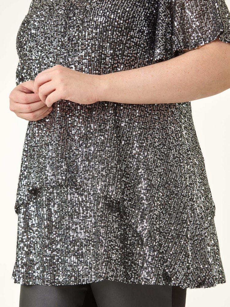 Metalizado - Roman Curve Flare Sleeve Sequin Top - Imagen 5 de 5 Metalizado - Roman Curve Flare Sleeve Sequin Top - Imagen 5 de 5