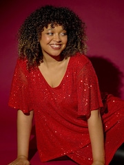 Roman Red Curve Flare Sleeve Sequin Top - Image 1 of 7