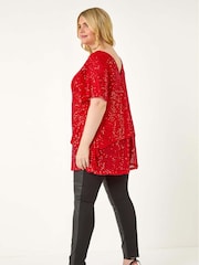 Roman Red Curve Flare Sleeve Sequin Top - Image 5 of 7