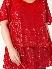 Roman Red Curve Flare Sleeve Sequin Top - Image 7 of 7