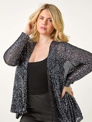 Roman Grey Curve Sequin Waterfall Front Cardigan - Image 1 of 5