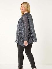 Roman Grey Curve Sequin Waterfall Front Cardigan - Image 2 of 5