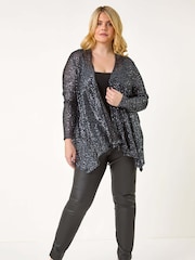 Roman Grey Curve Sequin Waterfall Front Cardigan - Image 4 of 5