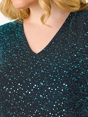 Roman Blue Curve Sparkle Stretch Tunics Top - Image 3 of 6