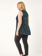 Roman Blue Curve Sparkle Stretch Tunics Top - Image 4 of 6
